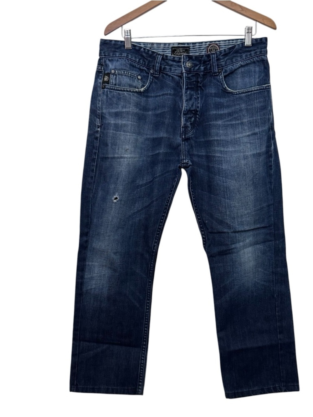 7 diamonds mens 34 Dark Blue Denim Jeans - Classic Straight Fit